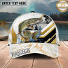 Maxcorners Fishing White Gold Geometric Splash Personalized Name 3D Cap (12 Fish Species)