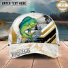 Maxcorners Fishing White Gold Geometric Splash Personalized Name 3D Cap (12 Fish Species)