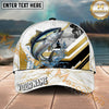 Maxcorners Fishing White Gold Geometric Splash Personalized Name 3D Cap (12 Fish Species)