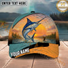 Maxcorners Fishing Sunset Angler Landscape Personalized Name 3D Cap (12 Fish Species)