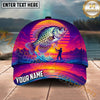 Maxcorners Fishing Neon Retro Sunset Angler Personalized Name 3D Cap (12 Fish Species)