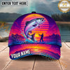 Maxcorners Fishing Neon Retro Sunset Angler Personalized Name 3D Cap (12 Fish Species)