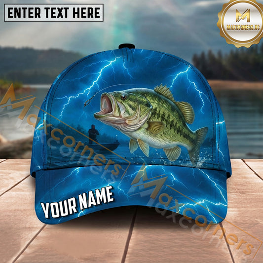 Maxcorners Fishing Storm Lightning Trophy Catch Personalized Name 3D Cap (12 Fish Species)