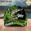 Maxcorners Fishing Green Lightning Happy Quote Personalized Name 3D Cap (12 Fish Species)