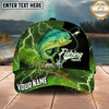 Maxcorners Fishing Green Lightning Happy Quote Personalized Name 3D Cap (12 Fish Species)