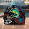 Maxcorners Fishing Lure Strike Geometric Stripe Personalized Name 3D Cap (12 Fish Species)