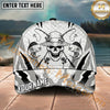 Maxcorners Fishing Skull Rod Line Art Monochrome Personalized Name 3D Cap (12 Fish Species)