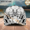 Maxcorners Fishing Skull Rod Line Art Monochrome Personalized Name 3D Cap (12 Fish Species)