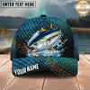 Maxcorners Fishing Blue Scale Water Splash Personalized Name 3D Cap (12 Fish Species)