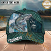 Maxcorners Fishing Teal Scale Hook Emblem Ocean Splash Personalized Name 3D Cap (12 Fish Species)
