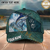 Maxcorners Fishing Teal Scale Hook Emblem Ocean Splash Personalized Name 3D Cap (12 Fish Species)