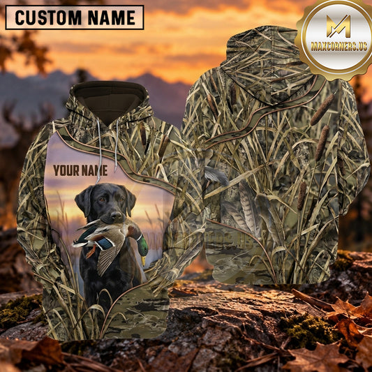 Maxcorners Golden Sunrise Marsh Duck Hunting Personalized Name 3D Hoodie (8 Hunting Dog Options)