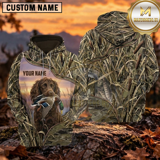 Maxcorners Golden Sunrise Marsh Duck Hunting Personalized Name 3D Hoodie (8 Hunting Dog Options)