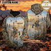Maxcorners Blue Sky Wetland Duck Hunting Personalized Name 3D Hoodie (8 Hunting Dog Options)