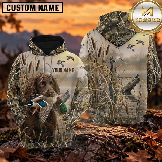 Maxcorners Natural Reed Grass Duck Hunting Personalized Name 3D Hoodie (8 Hunting Dog Options)