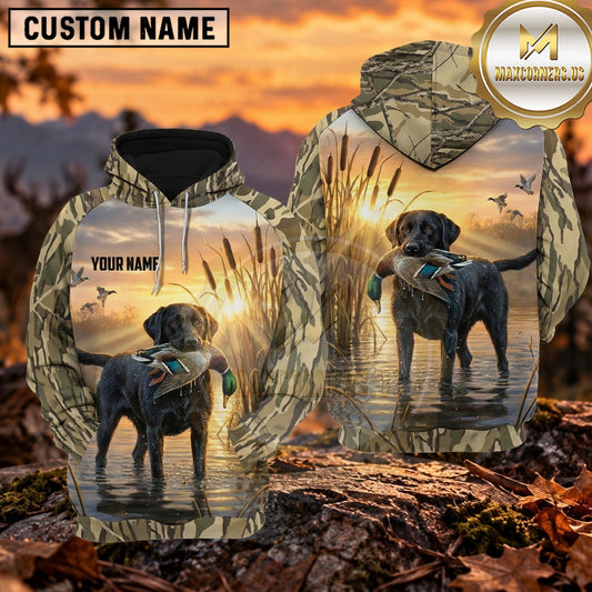 Maxcorners Golden Sunset Retriever Duck Hunting Personalized Name 3D Hoodie (8 Hunting Dog Options)