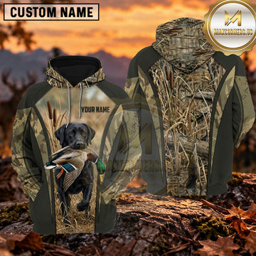 Maxcorners Geometric Marsh Camouflage Duck Hunting Personalized Name 3D Hoodie (8 Hunting Dog Options)