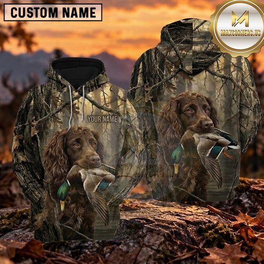 Maxcorners Dark Woodland Retriever Duck Hunting Personalized Name 3D Hoodie (8 Hunting Dog Options)