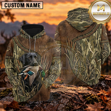 Maxcorners Rustic Leather Camouflage Duck Hunting Personalized Name 3D Hoodie (8 Hunting Dog Options)