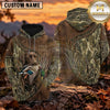 Maxcorners Rustic Leather Camouflage Duck Hunting Personalized Name 3D Hoodie (8 Hunting Dog Options)