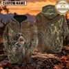 Maxcorners Rustic Leather Camouflage Duck Hunting Personalized Name 3D Hoodie (8 Hunting Dog Options)
