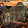 Maxcorners Rustic Leather Camouflage Duck Hunting Personalized Name 3D Hoodie (8 Hunting Dog Options)