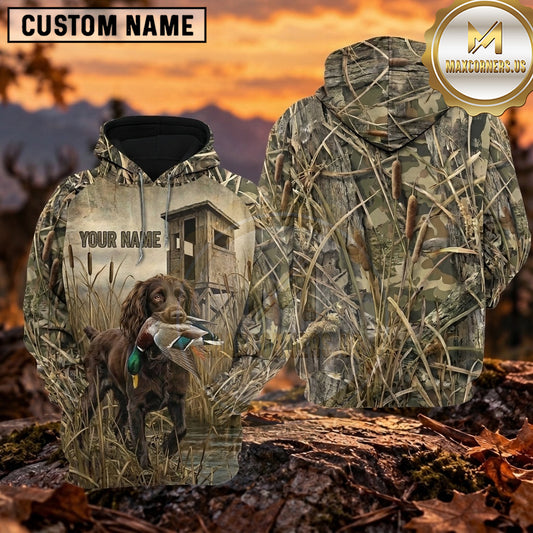 Maxcorners Rustic Hunting Cabin Duck Hunting Dog Personalized Name 3D Hoodie (8 Hunting Dog Options)
