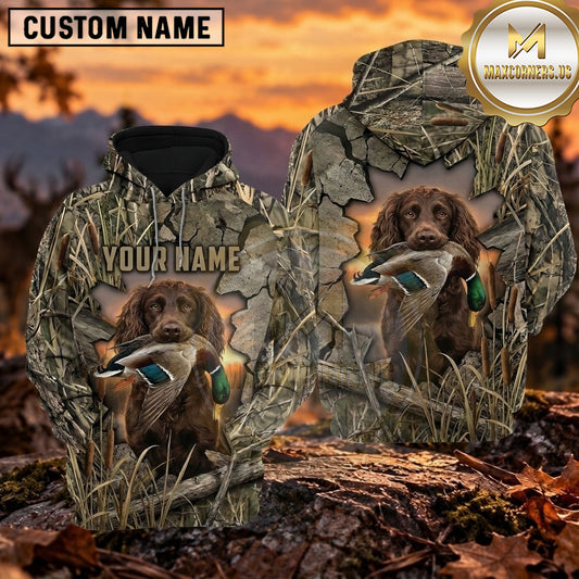 Maxcorners Realistic Retriever Portrait Duck Hunting Personalized Name 3D Hoodie (8 Hunting Dog Options)