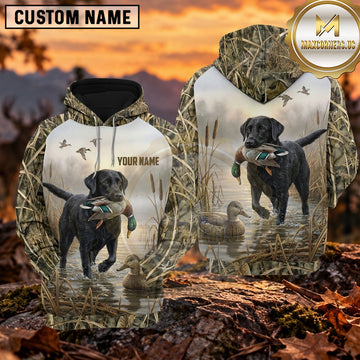 Maxcorners Misty Wetland Retriever Duck Hunting Personalized Name 3D Hoodie (8 Hunting Dog Options)