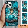 Maxcorners Bowling Phone Case Venomous Cobra Snake Coiled Ball Pins Strike Lightning Bolts Snake Skin Texture Personalized Name Multi Options Cover (7 Colors)