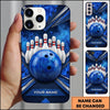 Maxcorners Bowling Phone Case Marble Texture Ball Pins Chevron Grid Carbon Fiber Frame Smoke Personalized Name Multi Options Cover (7 Colors)