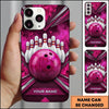 Maxcorners Bowling Phone Case Marble Texture Ball Pins Chevron Grid Carbon Fiber Frame Smoke Personalized Name Multi Options Cover (7 Colors)