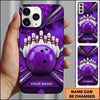 Maxcorners Bowling Phone Case Marble Texture Ball Pins Chevron Grid Carbon Fiber Frame Smoke Personalized Name Multi Options Cover (7 Colors)