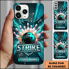 Maxcorners Bowling Phone Case Ball Strike Pins Explosive Glass Particles Electric Lightning Bolts Carbon Pattern Personalized Name Multi Options Cover (7 Colors)