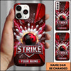 Maxcorners Bowling Phone Case Ball Strike Pins Explosive Glass Particles Electric Lightning Bolts Carbon Pattern Personalized Name Multi Options Cover (7 Colors)