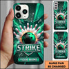 Maxcorners Bowling Phone Case Ball Strike Pins Explosive Glass Particles Electric Lightning Bolts Carbon Pattern Personalized Name Multi Options Cover (7 Colors)
