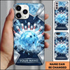axcorners Bowling Phone Case Crystal Faceted Ball Ice Frost Pins Shattered Wall Metallic Frame Personalized Name Multi Options Cover (7 Colors)