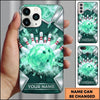 axcorners Bowling Phone Case Crystal Faceted Ball Ice Frost Pins Shattered Wall Metallic Frame Personalized Name Multi Options Cover (7 Colors)