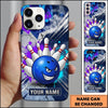 Maxcorners Bowling Phone Case Grinning Evil Ball Character Pins Strike Paint Splatter Smoke Chevron Personalized Name Multi Options Cover (7 Colors)