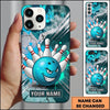 Maxcorners Bowling Phone Case Grinning Evil Ball Character Pins Strike Paint Splatter Smoke Chevron Personalized Name Multi Options Cover (7 Colors)
