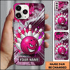 Maxcorners Bowling Phone Case Grinning Evil Ball Character Pins Strike Paint Splatter Smoke Chevron Personalized Name Multi Options Cover (7 Colors)