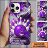 Maxcorners Bowling Phone Case Grinning Evil Ball Character Pins Strike Paint Splatter Smoke Chevron Personalized Name Multi Options Cover (7 Colors)