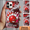 Maxcorners Bowling Phone Case Grinning Evil Ball Character Pins Strike Paint Splatter Smoke Chevron Personalized Name Multi Options Cover (7 Colors)