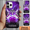 Maxcorners Bowling Phone Case Ball Strike Pins Electric Lightning Bolts Metallic Chevron Pattern Concrete Wall Personalized Name Multi Options Cover (7 Colors)