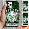 Maxcorners Bowling Phone Case Sparkling Crystal Gemstones Ball Pins Geometric Lines Marble Texture Frame Personalized Name Multi Options Cover (7 Colors)