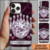 Maxcorners Bowling Phone Case Sparkling Crystal Gemstones Ball Pins Geometric Lines Marble Texture Frame Personalized Name Multi Options Cover (7 Colors)