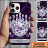 Maxcorners Bowling Phone Case Sparkling Crystal Gemstones Ball Pins Geometric Lines Marble Texture Frame Personalized Name Multi Options Cover (7 Colors)