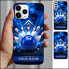 Maxcorners Bowling Phone Case Ball Impact Strike Pins Shattered Rocks Chevron Metallic Grid Smoke Personalized Name Multi Options Cover (7 Colors)