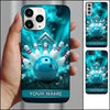 Maxcorners Bowling Phone Case Ball Impact Strike Pins Shattered Rocks Chevron Metallic Grid Smoke Personalized Name Multi Options Cover (7 Colors)