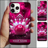 Maxcorners Bowling Phone Case Ball Impact Strike Pins Shattered Rocks Chevron Metallic Grid Smoke Personalized Name Multi Options Cover (7 Colors)